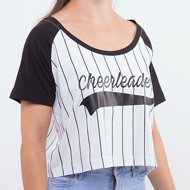 Ladies Cropped Baseball Tee - Cheerleader