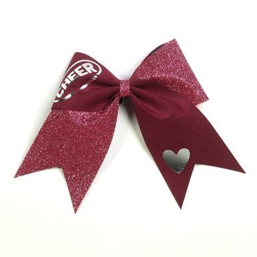 Hairbow - Cheer Heart Silver - Maroon Pink