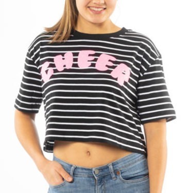 Ladies Short Striped Oversized Tee