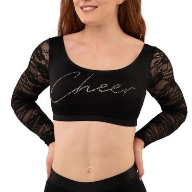 Long Sleeve Scoop Neck Bra With Lace Sleeves - CHEERCITY.shop
